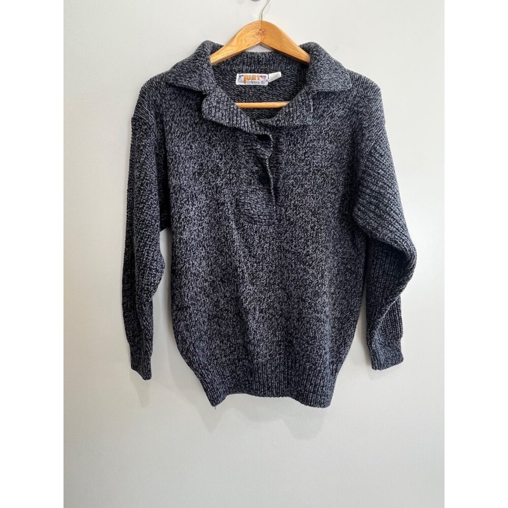 VTG Just Cristina Chunky Collared Sweater Womens M Gray Fisherman Core